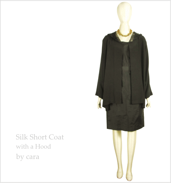 きゃら(Cara) シルククレープxオーガンジー ショートコート フードつき ブラック フォーマル フリーサイズ 冠婚葬祭 ミセス シニア 40代 50代 60代 70代 送料無料