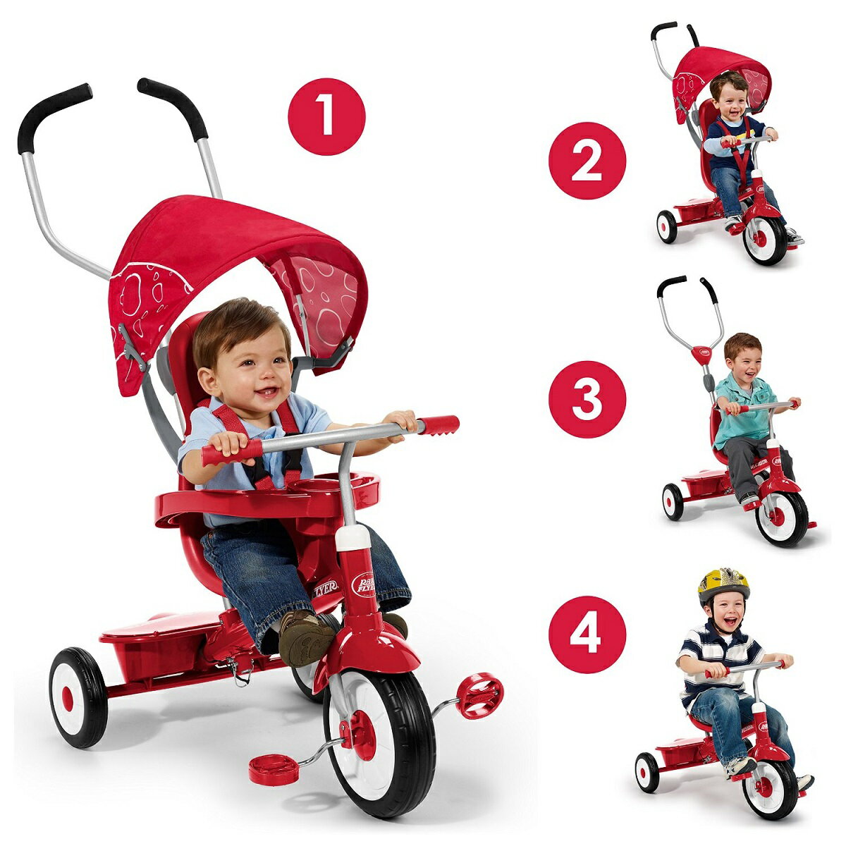 【RADIO FLYER ラジオフライヤー】811 ラジオフライヤー 4in1 三輪車 スマートトライク サイズ：約71×54.5×48(cm) 対象年齢：9ヶ月〜5才 重量：約8.4kg 4通りの仕様があるモデル。 赤ちゃんの頃からベビー...