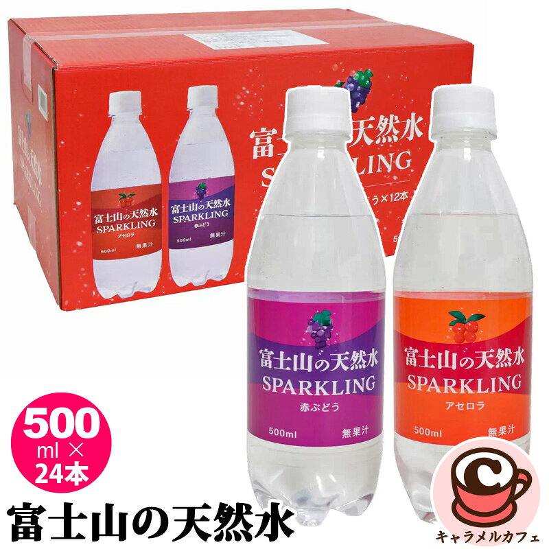 【友桝飲料】富士山の天然水 500ml 24本 61280スパークリング ウォーター アセロラ 赤ぶどう 2種 フレーバー アソート 炭酸水 炭酸飲料 無糖 水 ミネラルウォーター 箱買い ケース買い ストック 予備 日本製 大容量 大量 業務用 コストコ キャラメルカフェ 通販 直送