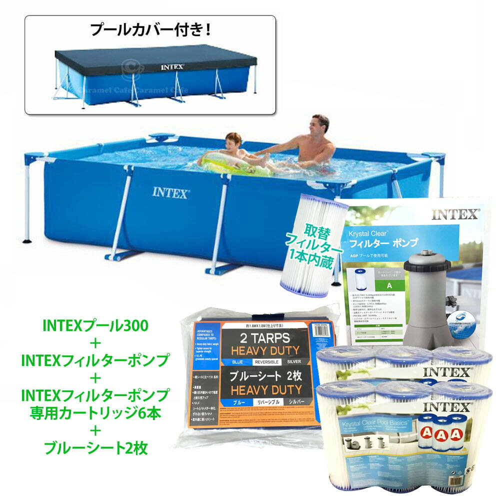 【あす楽】【送料無料】【INTEX インテックス】【5点セット】プール300 プールカバー ブルーシート2枚組 フィルターポンプ 28637J 専用カートリッジフィルター 6本 59903CF ファミリーサイズ プールカバーセット