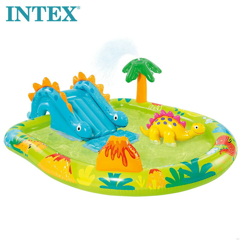 あす楽【INTEX インテックス】リトルディノ プレイセンター プール#57166 ビニールプール 恐竜 噴水 シャワー 滑り台付き キッズプール 子供用 家庭用 ファミリー 親子INTEX Little Dino Play Center Pool 57166