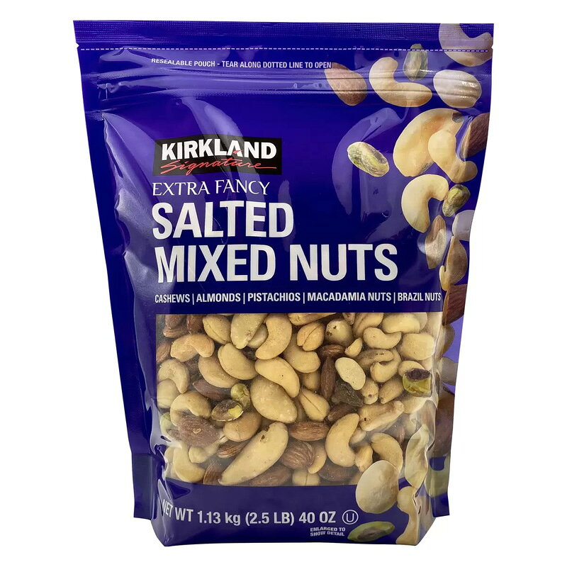 キャラメルカフェの【KIRKLAND】ミックス・ナッツ 1.13kg 1669722有塩 カシューナッツ アーモンド ピスタチオ マカダミアナッツ ブラジルナッツ 大容量 大量 業務用 家庭用 製菓 製パン 料理 調理 塩 塩味 備蓄 おいしい おやつ おつまみ お菓子 コストコ 食品 キャラメルカフェ 通販 直送｜アングル2