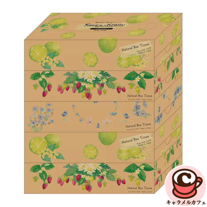 【エルモア】ティッシュ Kazaru x Krafty ナチュラル 5箱 x 12パック 74089ふっくら やさしい 肌ざわり..
