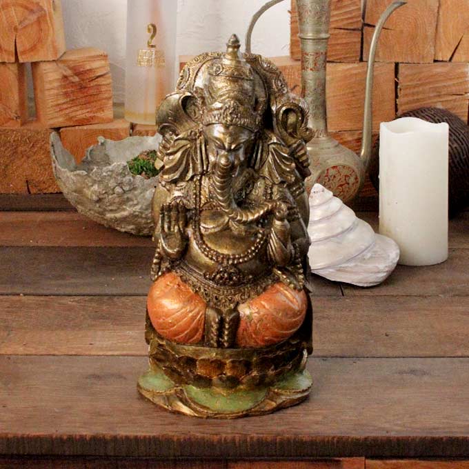 象の神様 ガネーシャの置物 ゴールド H29cm バリ島 インテリア オブジェ