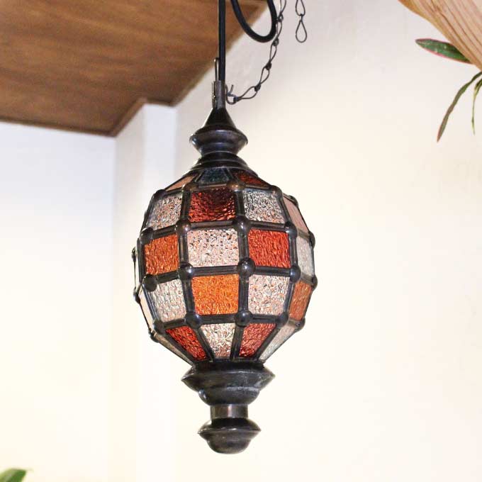 アンティーク風 レトロなペンダントライト レッド 天井 照明 おしゃれ バリ風ライト
