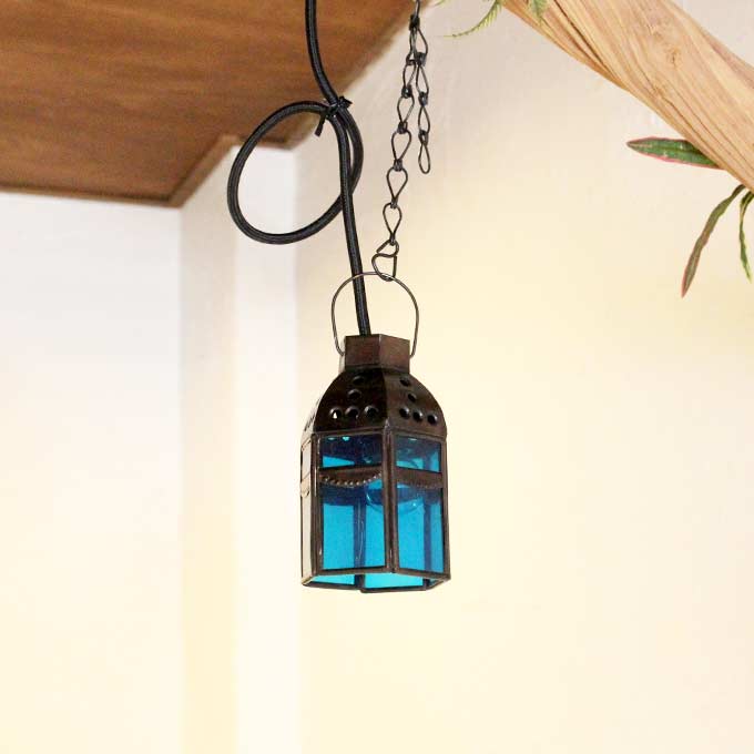 アンティーク風 レトロなペンダントライト ブルー 天井 照明 おしゃれ バリ風ライト