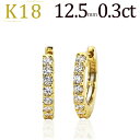 K18中折れ式ダイヤフープピアス(12.5mmハーフエタニティ　ダイヤ16石　0.3ctUP)(18k、18金製)(101323*2)