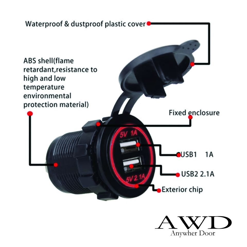 キャンピングカー/ボート USB3.1A デュアルポート LED3カラー DC12V DIY カスタム 船 CZ-USB-13 送料無料