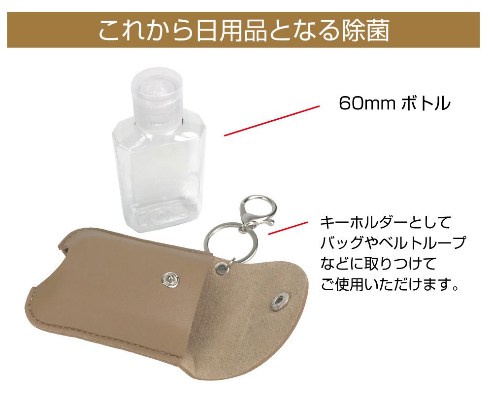 アルコール 対応 ボトル 容器 レザーケースボトル 携帯用 消毒用 除菌 除菌対策 ジェル詰め替え アルコールジェル 手指 透明 コスメ タッチキャップ 60ml 全4色 MJ-LCBA メール便(ネコポス)送料無料