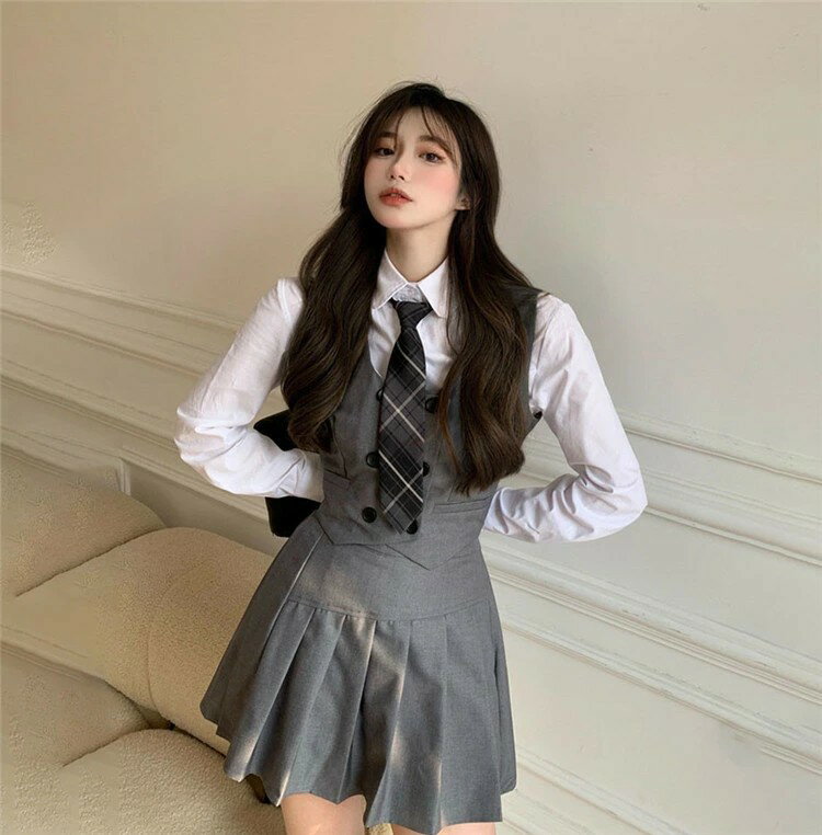 ベストスーツ 卒業式 スーツ 女の子 ゆったりサイズ 卒業式 小学校女子 卒服 女子 小学校 発表会 入学式 スーツ 女の子 韓国 制服 中学生 高校生 卒服 女の子 卒服 韓国 なんちゃって制服 セット ブラウス ベスト ネクタイ プリーツスカート かわいい スカートスーツ