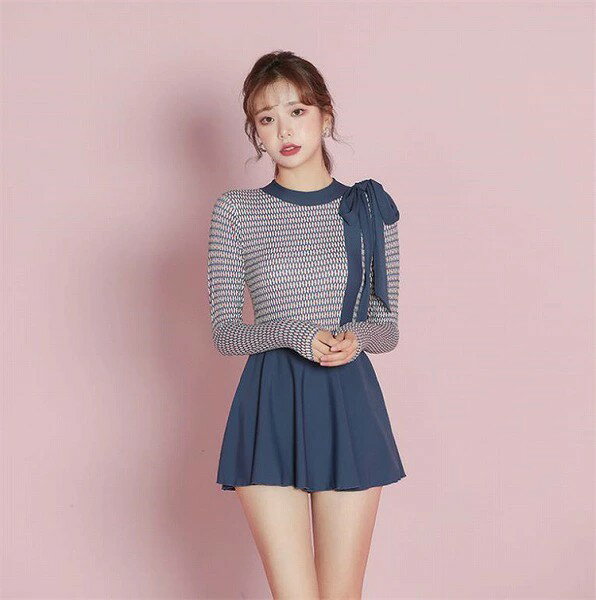 1枚でコーデ簡単 韓国ファッション 長袖 スリム 肌にやさしい 怠惰な風 スパ ワンピース水着