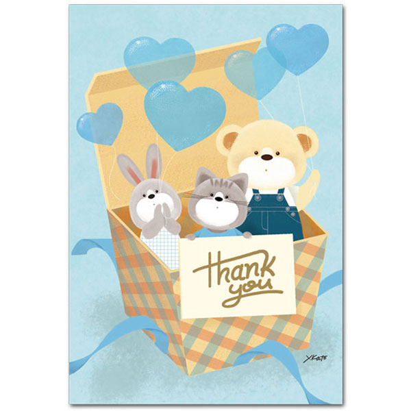 ほんわかあったかポストカード「ありがとうのギフトボックス」かわいい絵葉書のサムネイル
