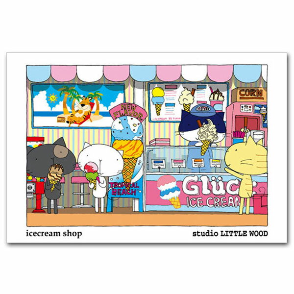 しろねこBOUの日常・猫のポストカード「icecremshop」
