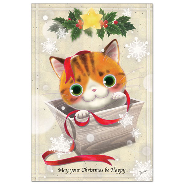 ポストカード「クリスマスの贈り物」笑顔を届けるイラストレーション・猫作家Meg