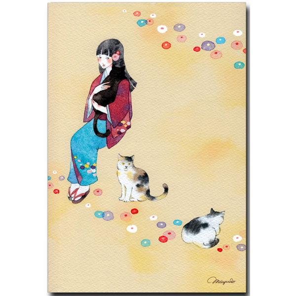 小倉マユコ・水彩イラストポストカード「猫」