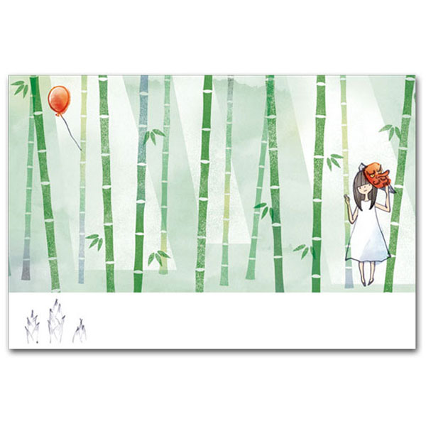 ワタナベサチコ・水彩イラストポストカード「竹林のむこうで」