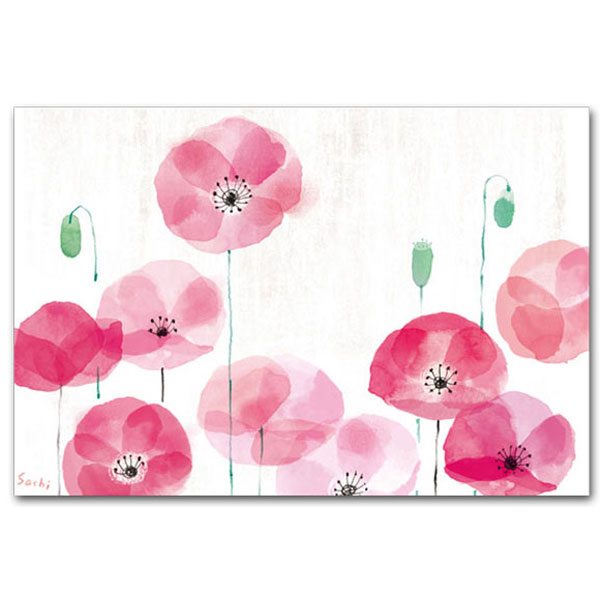 春のイラスト・水彩イラストポストカード「ひなげし」横型