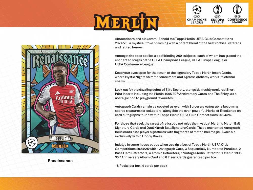 2024-25 Topps Merlin UEFA Club Competitions Soccer Hobby Box 12/20����