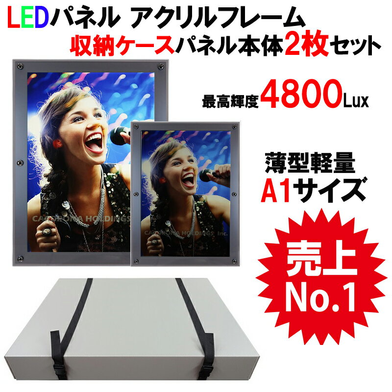 送料無料！ LED ライトパネル アクリルフレーム A1サイズ 高輝度LED行燈パネル LEDライティングボード 内照式LEDパネル送料無料！アクリルフレーム 展示会に！LED 電球 収納ケースセット お得なセット 2枚入り