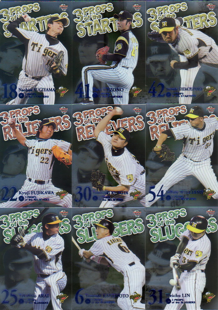 BBM2008 阪神タイガース インサートカード・THREE PROPS (No.TP1-No.TP9) 【 杉山直久 上園啓史 下柳剛 藤川球児 久保田智之 ウィリアムス 新井貴浩 金本知憲 林威助 】