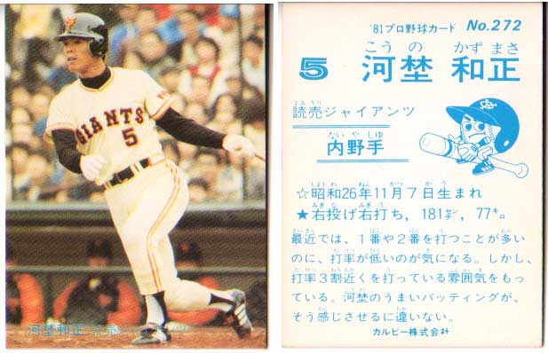 カルビー1981 プロ野球チップス No.272 河埜和正(B)