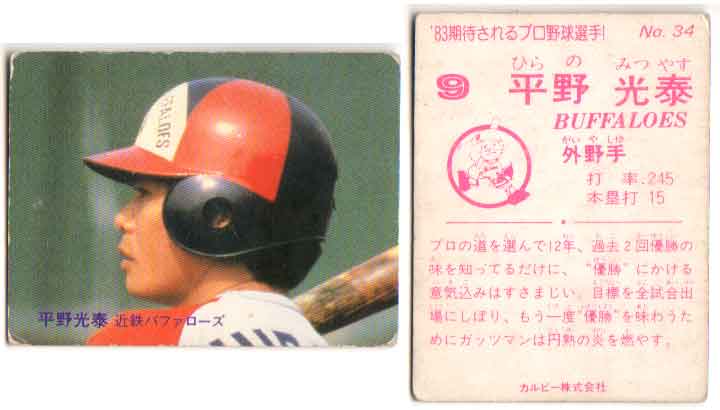 カルビー1983 プロ野球チップス No.34 平野光泰(A)