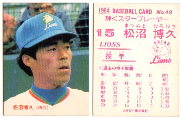 カルビー1984 プロ野球チップス No.49 松沼博久