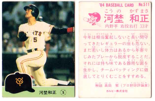 カルビー1984 プロ野球チップス No.511 河埜和正(A)