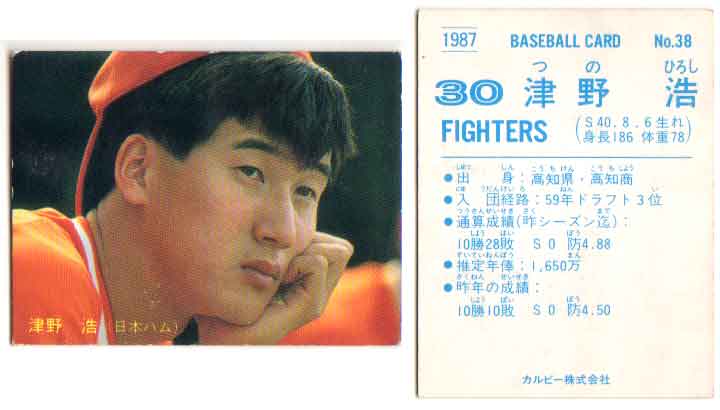 カルビー1987 プロ野球チップス No.38 津野浩(A)