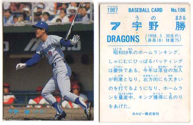 カルビー1987 プロ野球チップス No.106 宇野勝(B)