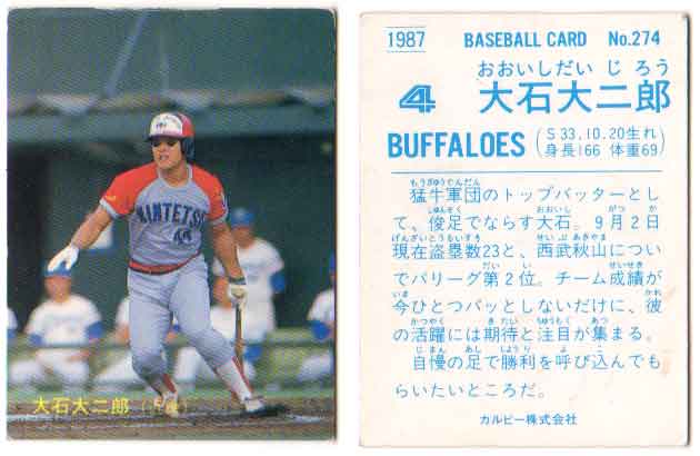 カルビー1987 プロ野球チップス No.274 大石大二郎(B)