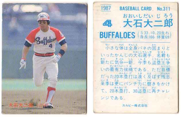 カルビー1987 プロ野球チップス No.311 大石大二郎(D)