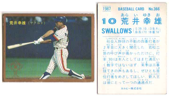 カルビー1987 プロ野球チップス No.366 荒井幸雄(金枠・B)