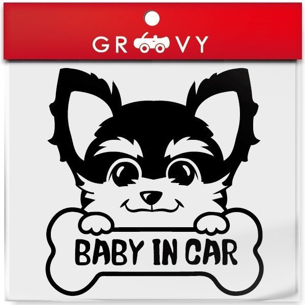 おもしろグッズ（1000円程度） ヨークシャテリア 犬 ステッカー 赤ちゃん 子供 乗ってます BABY IN CAR ベビー イン カー 車 エンブレム シール デカール アクセサリー ブランド アウトドア グッズ 雑貨 おもしろ かっこいい おしゃれ