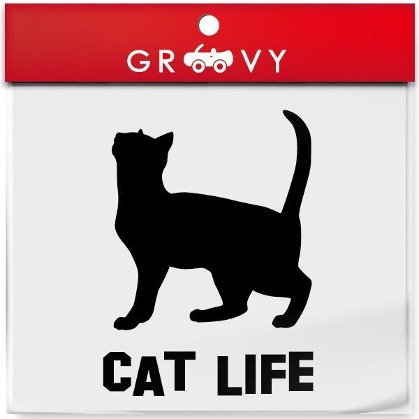 見上げる 猫 車 ステッカー CAT LIFE 猫の生活 日常 キャットライフ ネコ ねこ かわいい おしゃれ エンブレム シール アクセサリー ブランド アウトドア グッズ 雑貨 おもしろ かっこいい おしゃれ