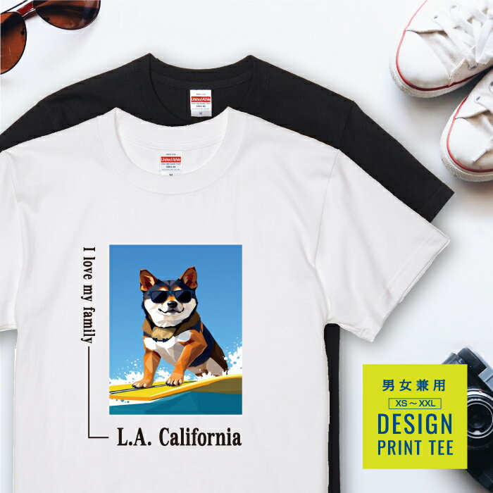 犬 tシャツ 半袖 柴犬 ゴマ ごま サーフィン 西海岸 スクエア メンズ レディース ユニセックス 夏 海 ..