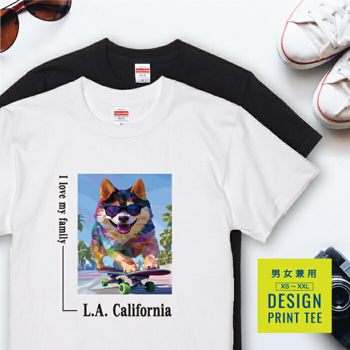 犬 tシャツ 半袖 柴犬 ゴマ ごま スケボー 西海岸 スクエア メンズ レディース ユニセックス 夏 海 ビ..