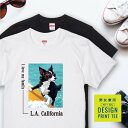 愛犬 Tシャツ 犬 ボーダーコリー ブラック ホワイト サーフィン 西海岸 スクエア プリント 半袖 服 プレゼント 誕生日 父の日 母の日 敬老の日 ギフト ...