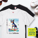 愛犬 Tシャツ 犬 ドーベルマン ブルー タン サーフィン 西海岸 スクエア プリント 半袖 服 プレゼント 誕生日 父の日 母の日 敬老の日 ギフト メンズ ...