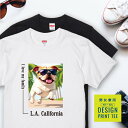 愛犬 Tシャツ 犬 ブルドッグ レッド ホワイト 散歩 西海岸 スクエア プリント 半袖 服 プレゼント 誕生日 父の日 母の日 敬老の日 ギフト メンズ レデ...