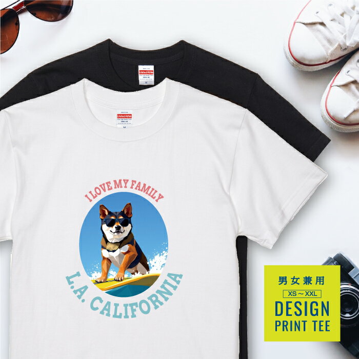 犬 tシャツ 半袖 柴犬 ゴマ ごま サーフィン 西海岸 カレッジ メンズ レディース ユニセックス 夏 海 ..