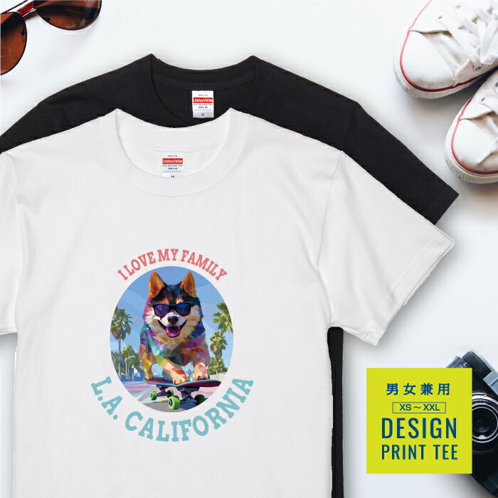 犬 tシャツ 半袖 柴犬 ゴマ ごま スケボー 西海岸 カレッジ メンズ レディース ユニセックス 夏 海 ビ..