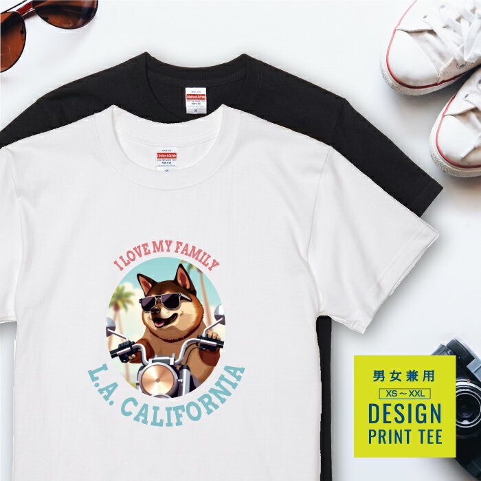 犬 tシャツ 半袖 柴犬 ゴマ ごま バイク 西海岸 カレッジ メンズ レディース ユニセックス 夏 海 ビー..