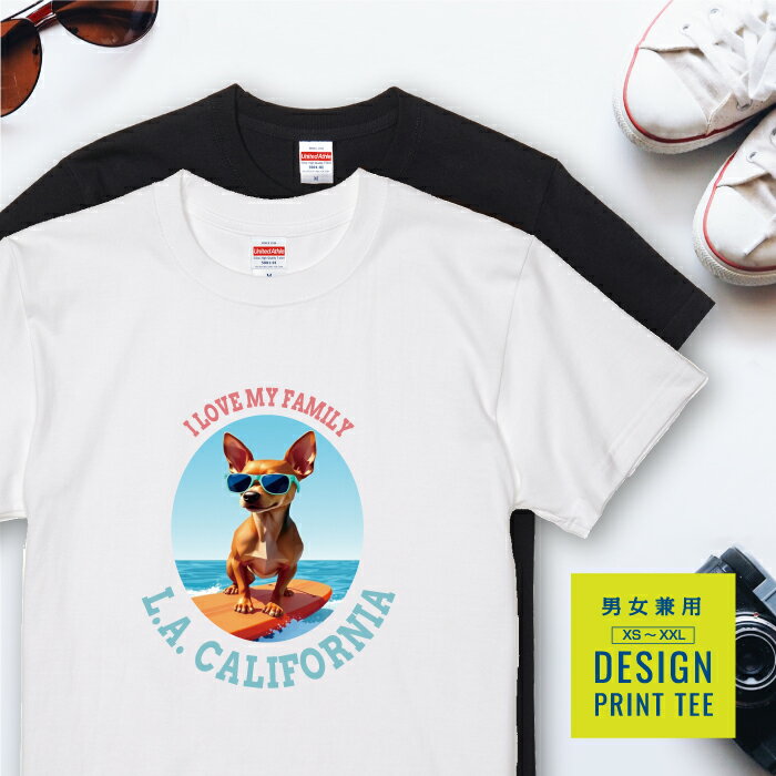 犬 tシャツ 半袖 ミニチュアピンシャー レッド サーフィン 西海岸 カレッジ メンズ レディース ユニセ..