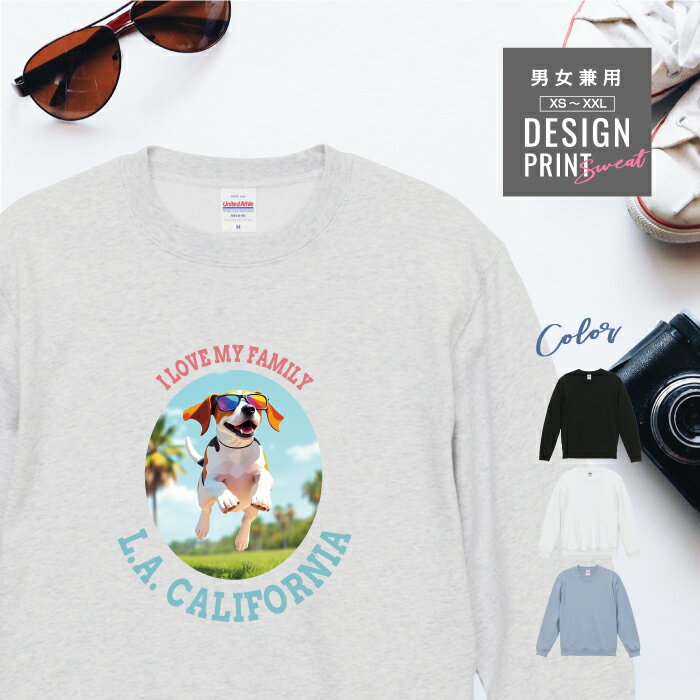 愛犬 スウェット トレーナー 犬 ビーグル トライカラー 散歩 カレッジ 西海岸 プリント 上 服 プレゼン..