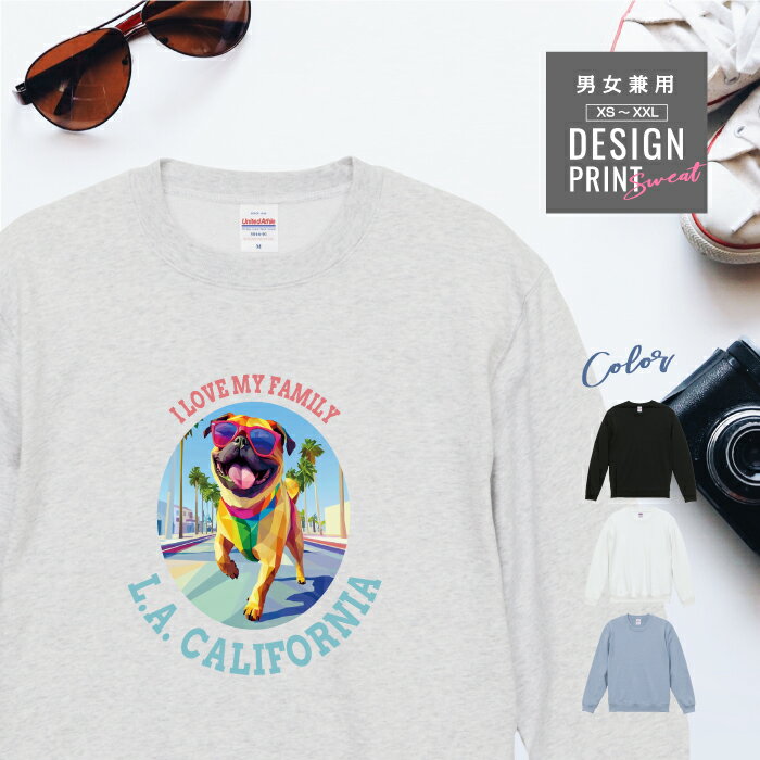 愛犬 スウェット トレーナー 犬 パグ アプリコット 散歩 カレッジ 西海岸 プリント 上 服 プレゼント ..