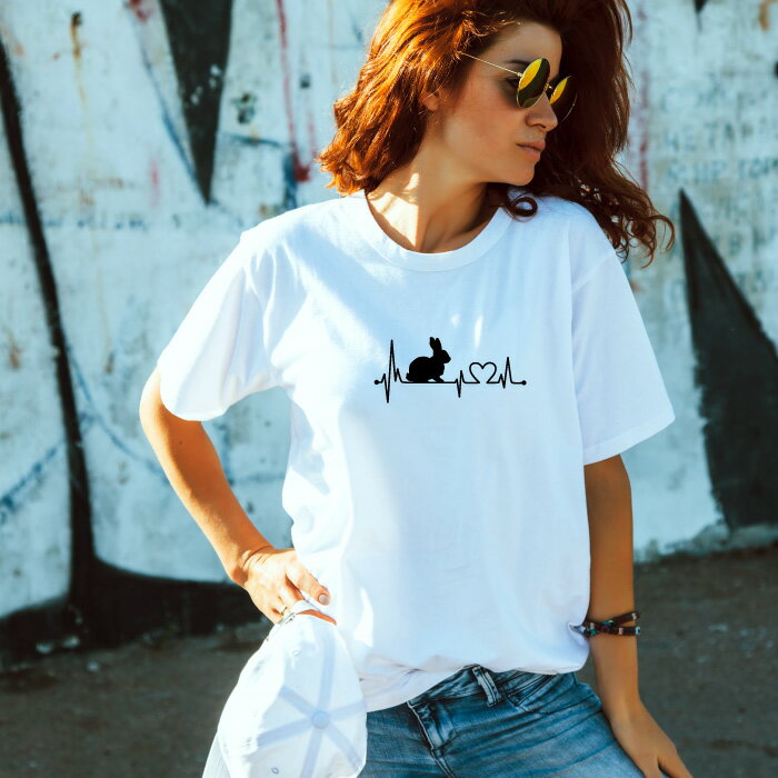 Tシャツ 半袖 うさぎ ウサギ ver.1 ラビット ハート 心電図 開運 幸運 メンズ レデ...