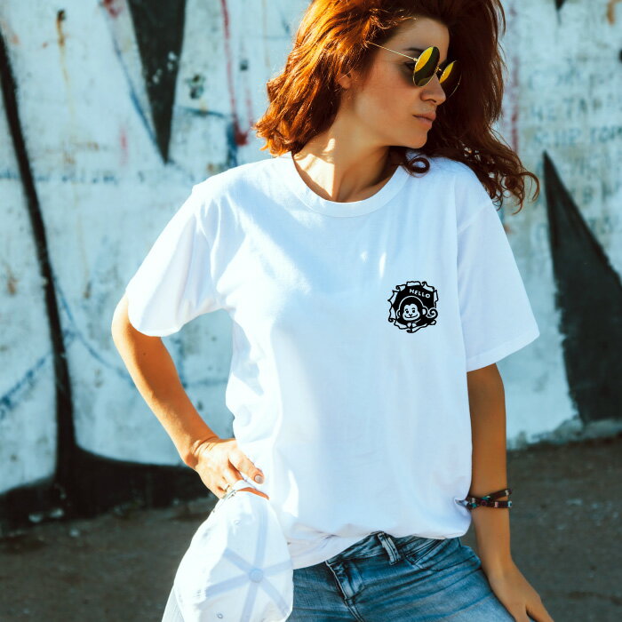 Tシャツ 半袖 さる サル 猿 胸 こっそり のぞく メンズ レディース カジュアル 大きい サイズ ゆったり かわいい おもしろい ブランド シンプル 白 黒 ティーシャツ グッズ アウトドア
