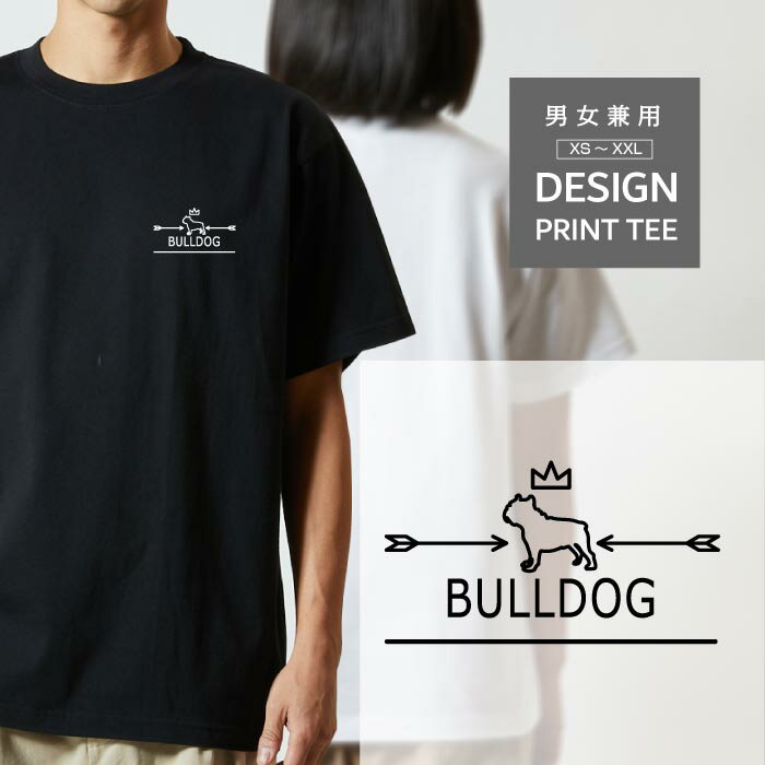 乐天商城 - Tシャツ 半袖 ブルドッグ ブルドック 犬 ロゴ 左胸 プリント 王冠 弓矢 メンズ レディース カジュアル 大きい サイズ ゆったり かわいい おもしろい ブランド シンプル 白 黒 ティーシャツ グッズ アウトドア