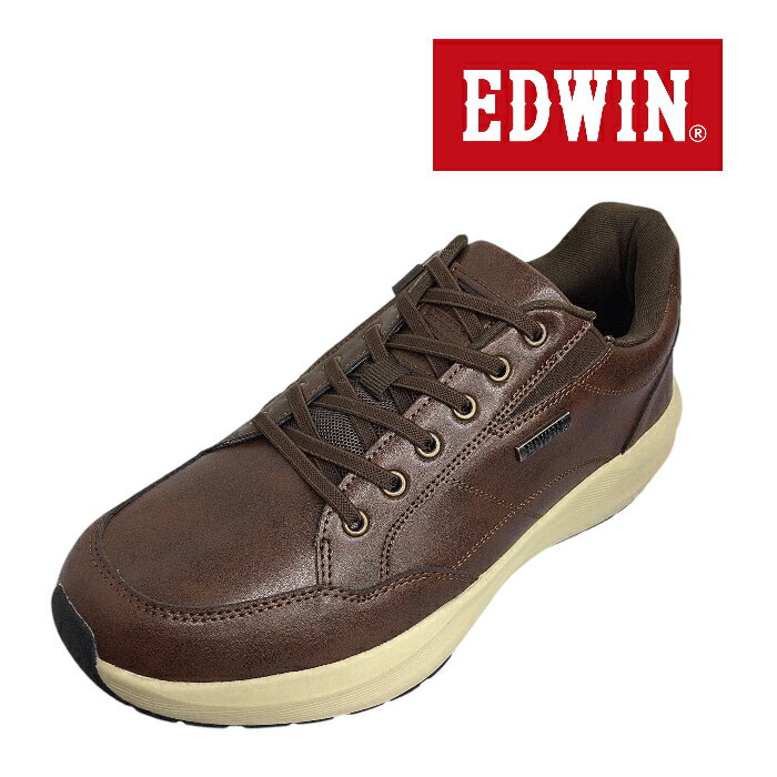 【EDWIN エドウィン 7368 ダークブラウン】メンズ スニーカー シューズ 幅広 ゆったり ローカット カジュアル 普段履き 透湿防水 高反発ソール 速乾 抗菌防臭